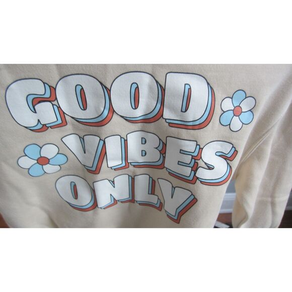 NEW TWEEN DIVA GOOD VIBES ONLY BEIGE SWEATSHIRT ELASTIC HEMLINE SIZE 8 - Picture 5 of 5